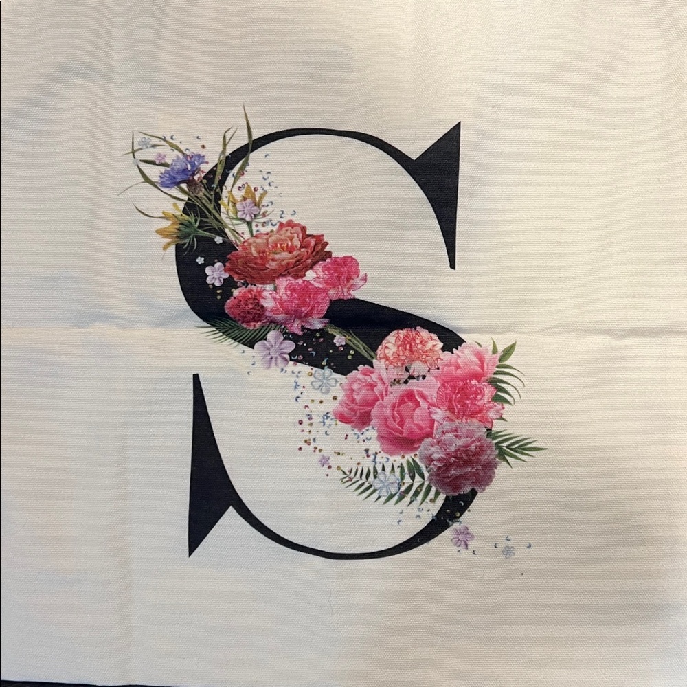 NEW Floral Canvas Tote Bag - Cream Letter S - Picture 2 of 4